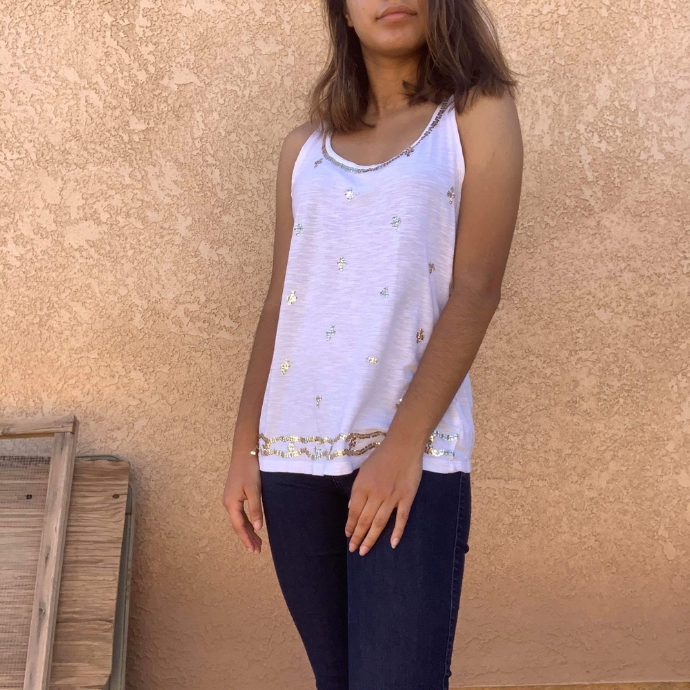 An Old Navy Muscle Tee with gold Sequin